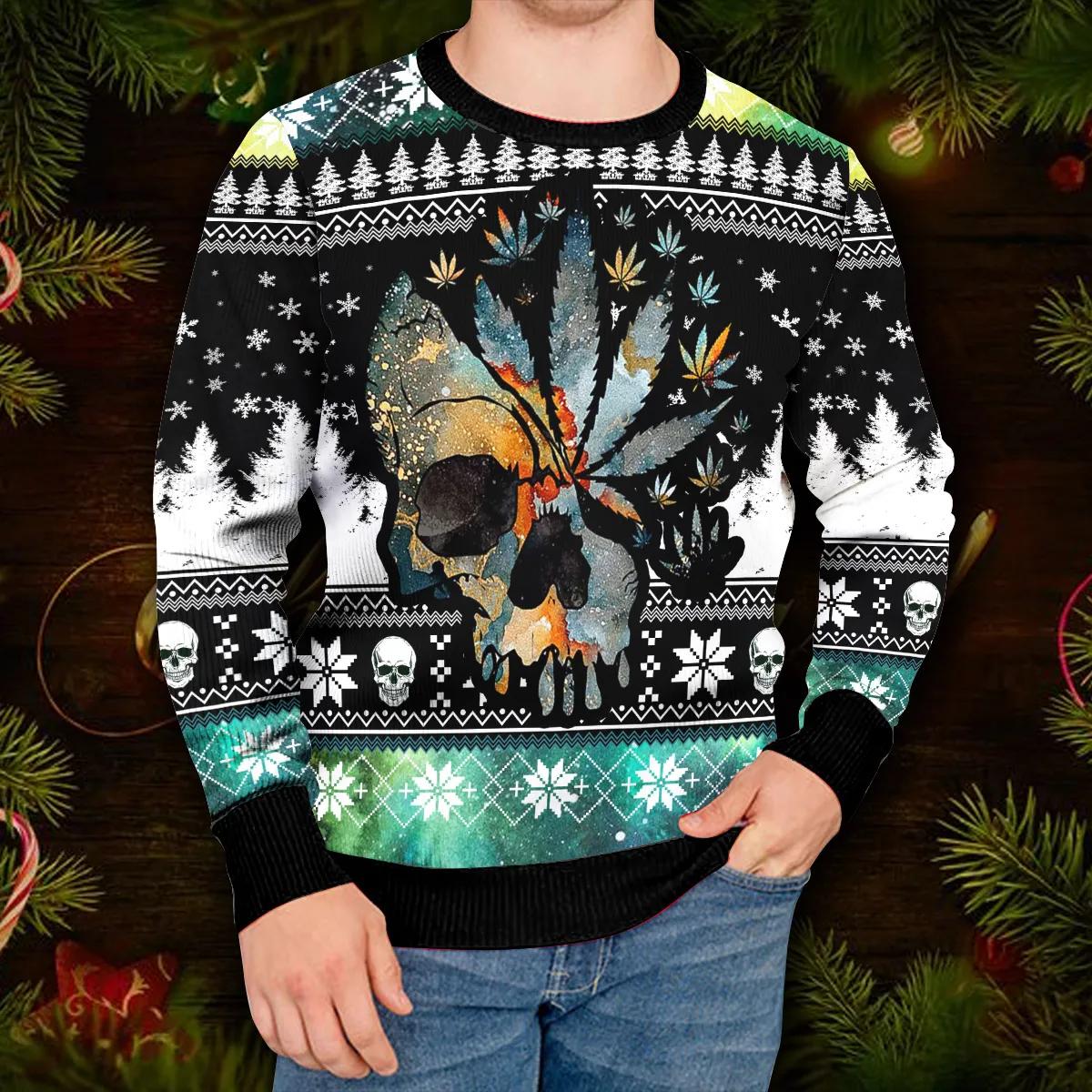Native American Chief Christmas Pattern Skull Ugly Christmas Sweater Moonbestprint
