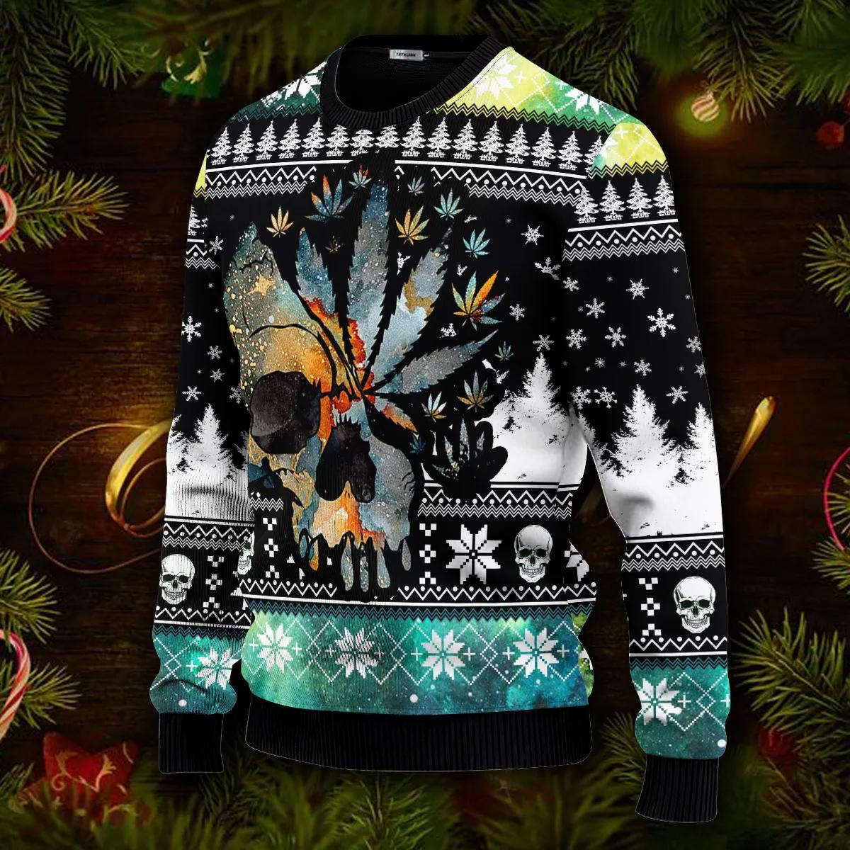 Native American Chief Christmas Pattern Skull Ugly Christmas Sweater Moonbestprint