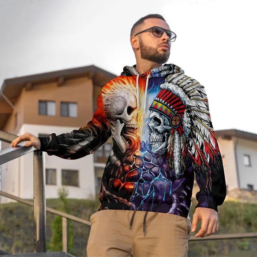 Native American Warrior vs Lava Fire Skull 3D Hoodie Moonbestprint