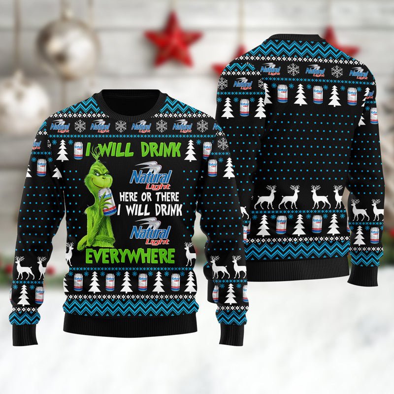 Natural Light Grinch Will Drink Everywhere Ugly Sweater – Moonbestprint