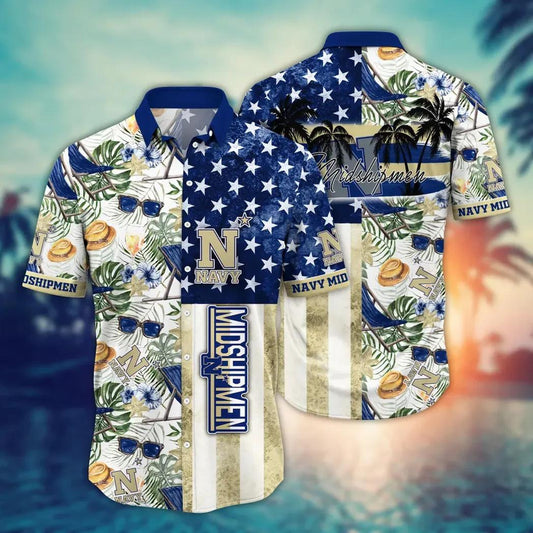 Navy Midshipmen NCAA Flower Aloha Hawaiian Shirt 10, NCAA Hawaiian Shirt Moonbestprint