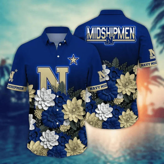 Navy Midshipmen NCAA Flower Aloha Hawaiian Shirt 13, NCAA Hawaiian Shirt Moonbestprint