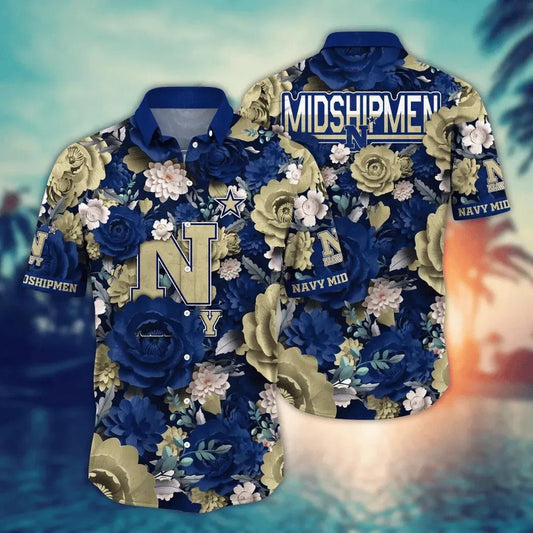 Navy Midshipmen NCAA Flower Aloha Hawaiian Shirt 3, NCAA Hawaiian Shirt Moonbestprint