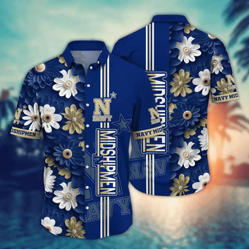 Navy Midshipmen Style Hot Trending Summer NCAA Flower Aloha Hawaiian Shirt, NCAA Hawaiian Shirt Moonbestprint