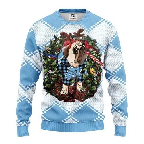 Ncaa North Carolina Tar Heels Pug Dog Ugly Christmas Sweater, NCAA Christmas Sweater Moonbestprint