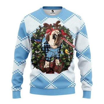 Ncaa North Carolina Tar Heels Pug Dog Ugly Christmas Sweater, NCAA Christmas Sweater Moonbestprint