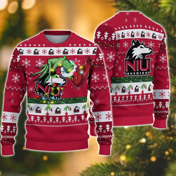 Ncaa Northern Illinois Huskies Grinch Ugly Christmas Sweater, NCAA Christmas Sweater Moonbestprint