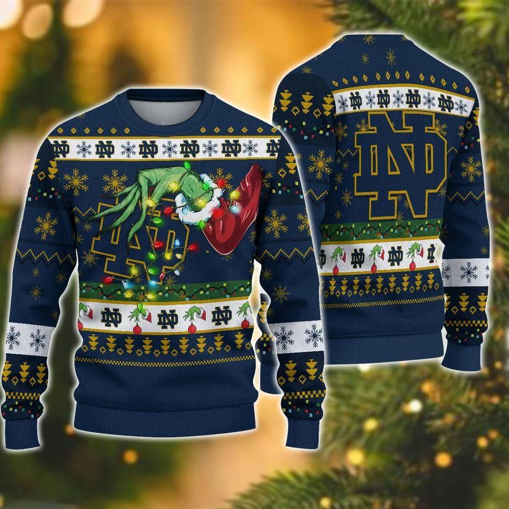 Ncaa Notre Dame Fighting Irish Grinch Ugly Christmas Sweater, NCAA Christmas Sweater Moonbestprint