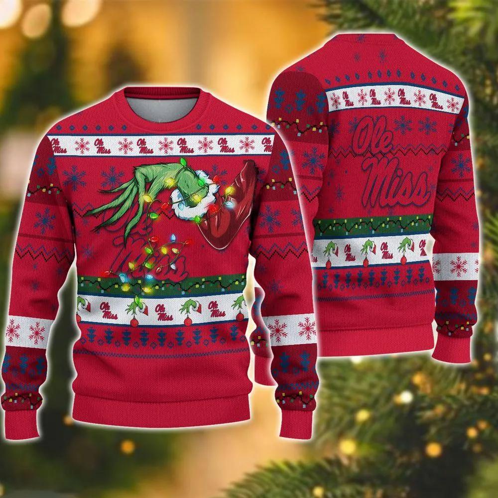 Ncaa Ole Miss Rebels Grinch Ugly Christmas Sweater, NCAA Christmas Sweater Moonbestprint