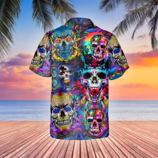 Neon Skull Hawaiian Shirt, Hawaiian Button Up Shirt, Tropical Shirts For Men Moonbestprint