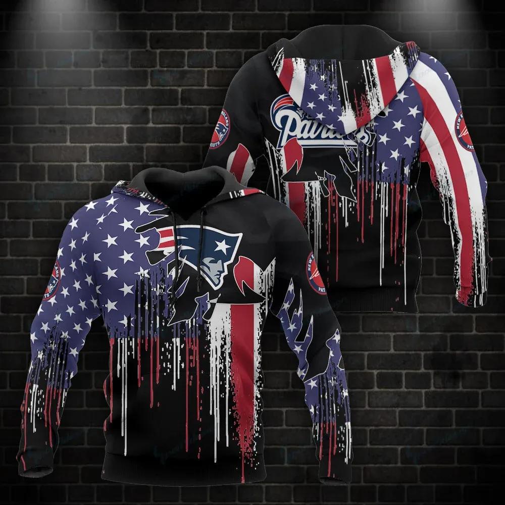 New England Patriots American Flag NFL 3D Hoodie, NFL Hoodie Moonbestprint