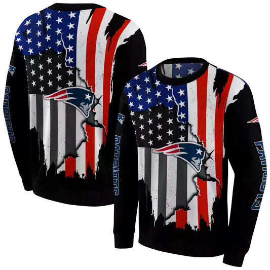 New England Patriots American Pride Flag Black AOP Sweatshirt - Moonbestprint