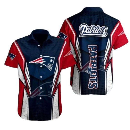 New England Patriots American Valor Striped Red White And Blue Hawaiian Shirt - Moonbestprint