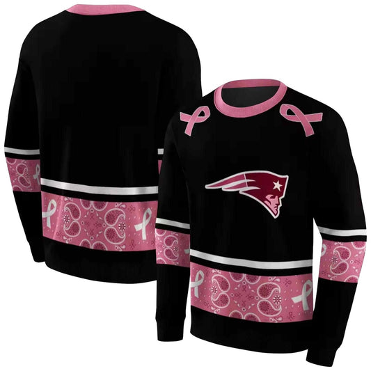 New England Patriots Awareness Ribbon Black Pink AOP Sweatshirt - Moonbestprint