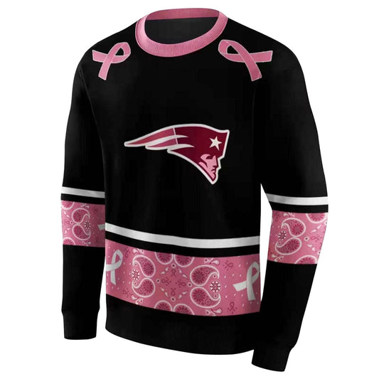 New England Patriots Awareness Ribbon Black Pink AOP Sweatshirt - Moonbestprint