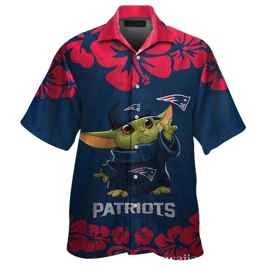 New England Patriots Baby Yoda Floral Hawaiian Shirt - Moonbestprint