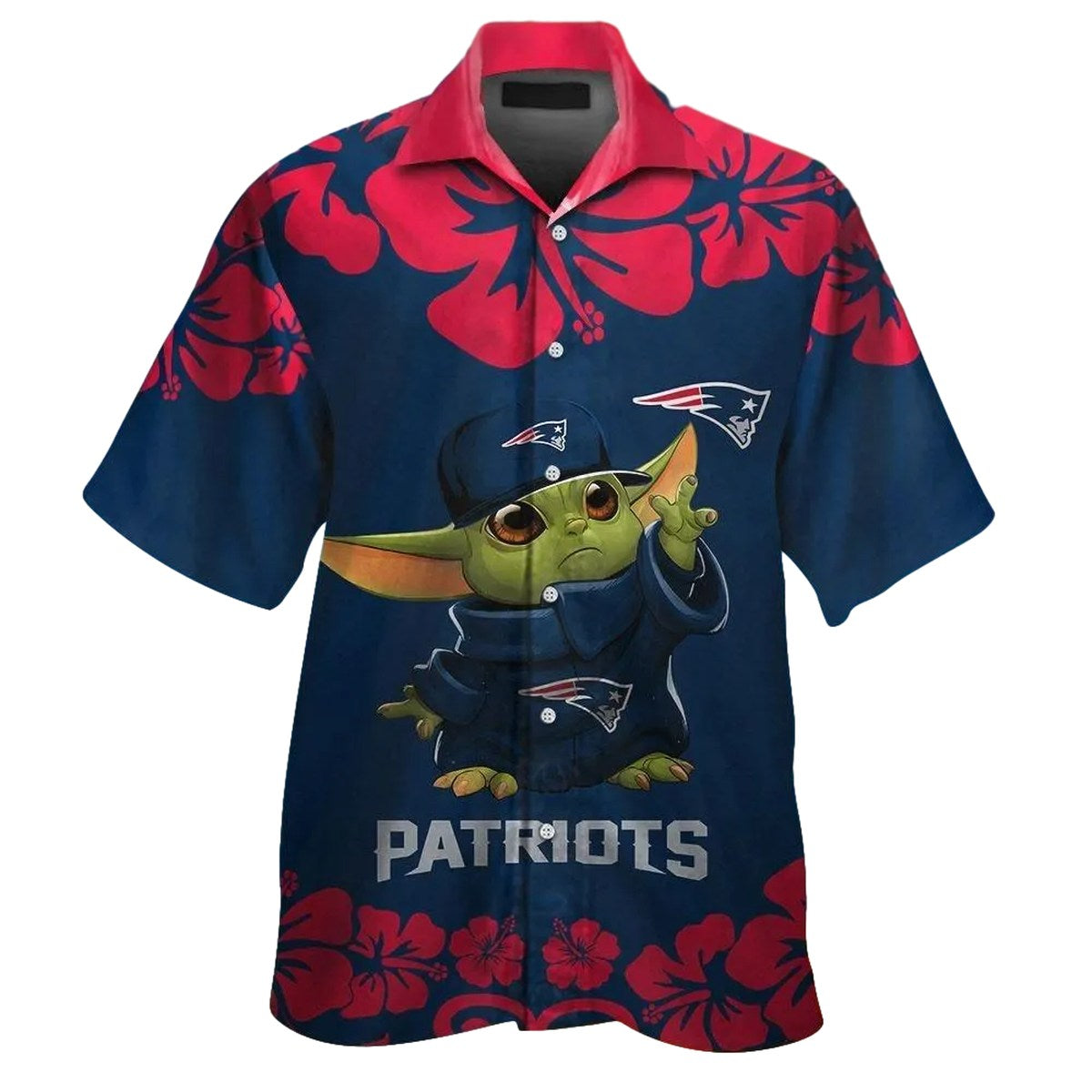 New England Patriots Baby Yoda Hibiscus Summer 2025 Hawaiian Shirt - Moonbestprint