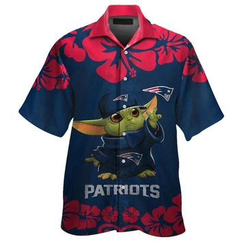 New England Patriots Baby Yoda Hibiscus Summer 2025 Hawaiian Shirt - Moonbestprint
