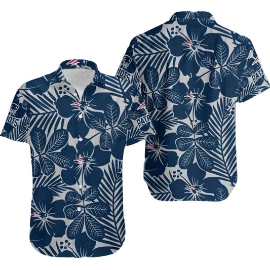 New England Patriots Blue Foliage Tranquility Hawaiian Shirt - Moonbestprint