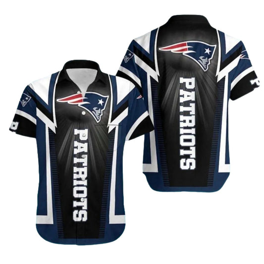 New England Patriots Bold Black Striped Hawaiian Shirt - Moonbestprint