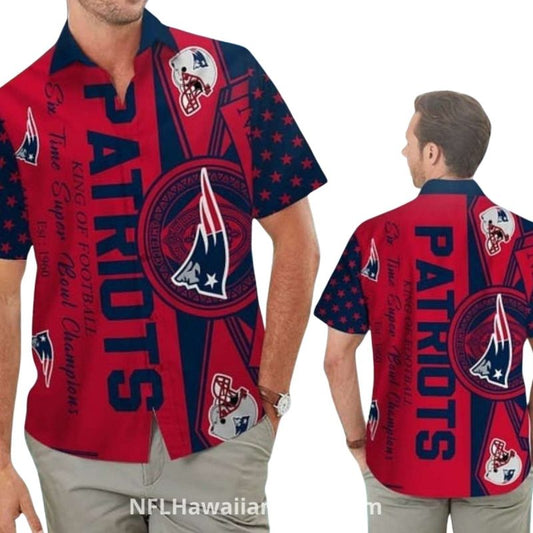 New England Patriots Bold Red And Navy Vintage Hawaiian Shirt - Moonbestprint