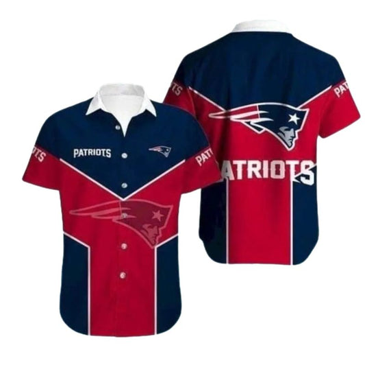 New England Patriots Bold Striped Red White And Blue Hawaiian Shirt - Moonbestprint