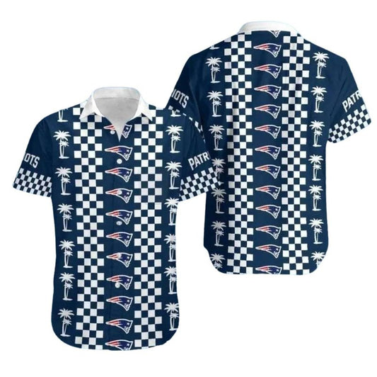 New England Patriots Checkered Palm Classic Racing And Tropic Vibes Hawaiian Shirt - Moonbestprint