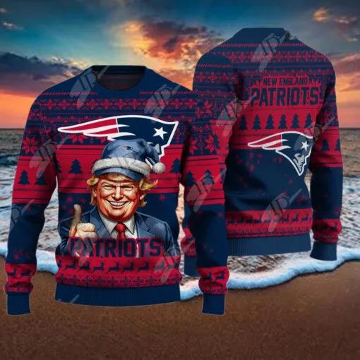 New England Patriots Christmas Donald Trump Ugly Christmas Sweater, NFL Chritsmas Sweater Moonbestprint