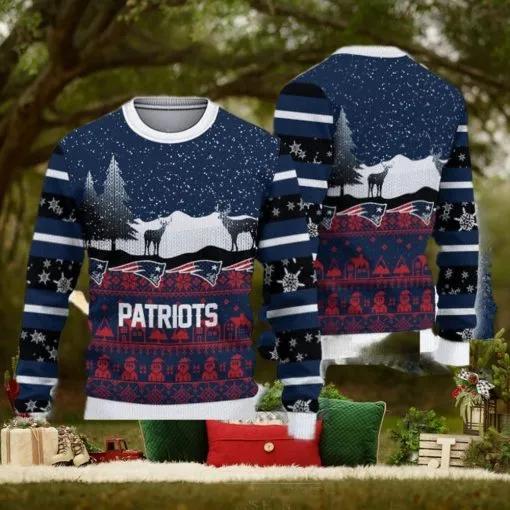 New England Patriots Christmas Reindeers Ugly Christmas Sweater, NFL Chritsmas Sweater Moonbestprint