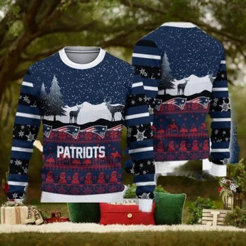 New England Patriots Christmas Reindeers Ugly Christmas Sweater, NFL Chritsmas Sweater Moonbestprint