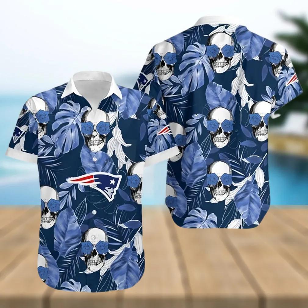 New England Patriots Coconut Leaves And Skulls Hawaiian Shirt, NFL Hawaiian Shirt Moonbestprint