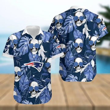 New England Patriots Coconut Leaves And Skulls Hawaiian Shirt, NFL Hawaiian Shirt Moonbestprint