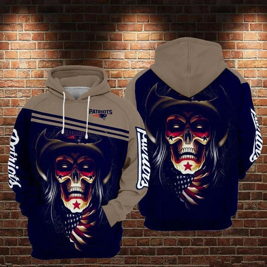 New England Patriots Cowboy Skull Style 3D Hoodie, NFL Hoodie Moonbestprint