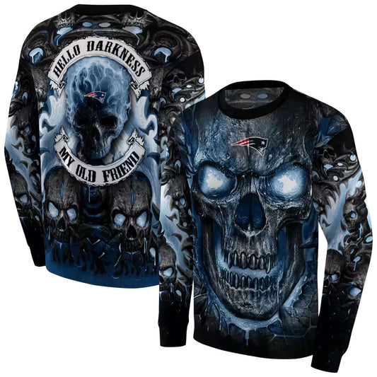 New England Patriots Demonic Skull Blue Black AOP Sweatshirt - Moonbestprint