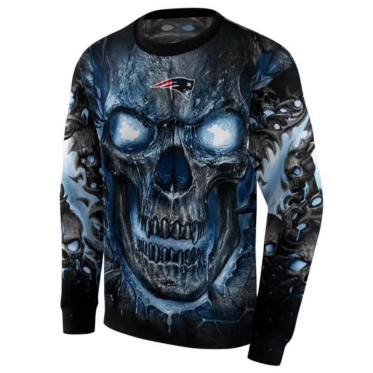 New England Patriots Demonic Skull Blue Black AOP Sweatshirt - Moonbestprint