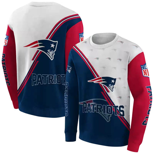 New England Patriots Diagonal Stripe Blue White AOP Sweatshirt - Moonbestprint
