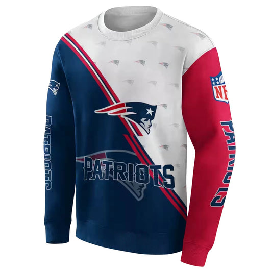 New England Patriots Diagonal Stripe Blue White AOP Sweatshirt - Moonbestprint