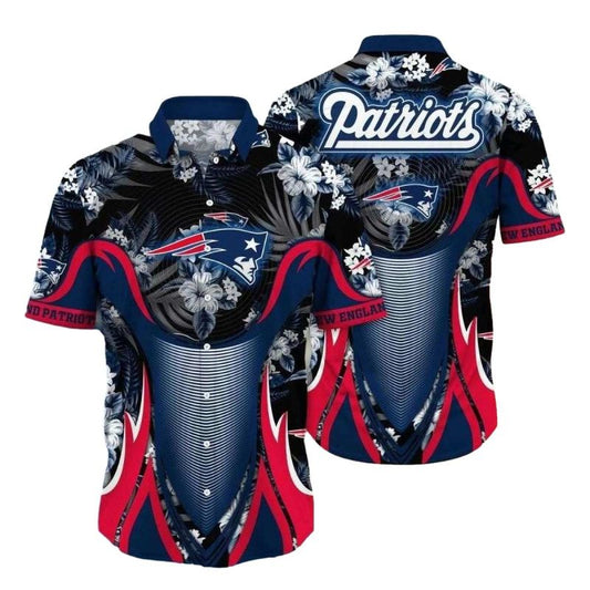 New England Patriots Dynamic Wave Floral Hawaiian Shirt - Moonbestprint