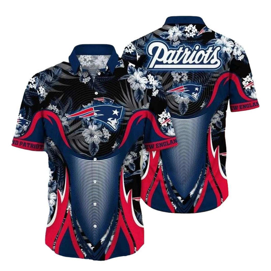 New England Patriots Dynamic Wave Floral Hawaiian Shirt - Moonbestprint