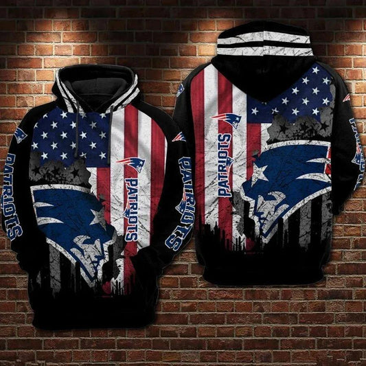 New England Patriots Flag Black 3D Hoodie, NFL Hoodie Moonbestprint