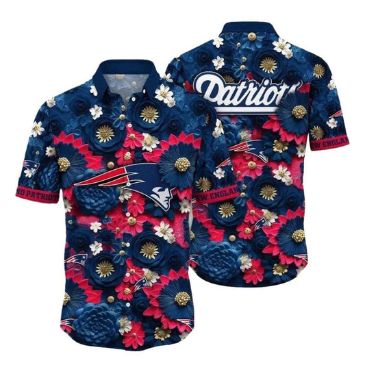 New England Patriots Floral Emblem Hawaiian Shirt - Moonbestprint