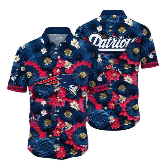 New England Patriots Floral Emblem Hawaiian Shirt - Moonbestprint