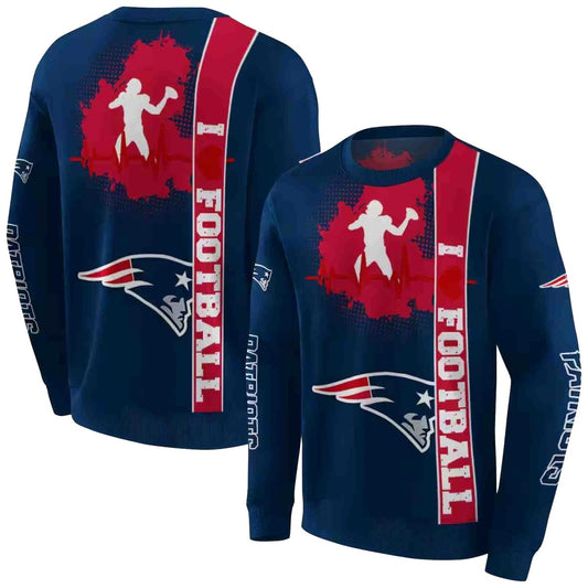 New England Patriots Football Heartbeat Blue AOP Sweatshirt - Moonbestprint