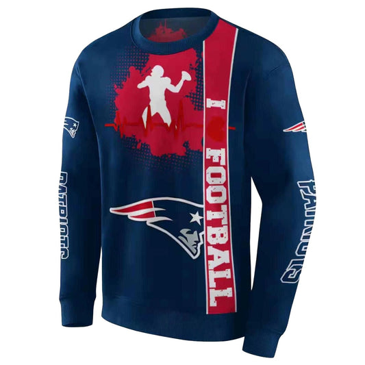 New England Patriots Football Heartbeat Blue AOP Sweatshirt - Moonbestprint