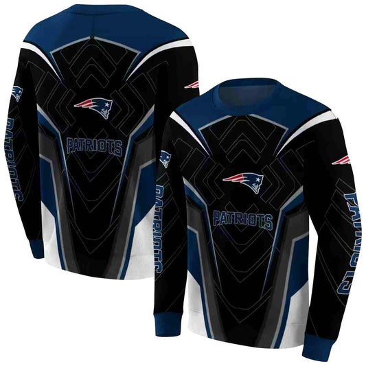 New England Patriots Futuristic Pattern Blue Black AOP Sweatshirt - Moonbestprint