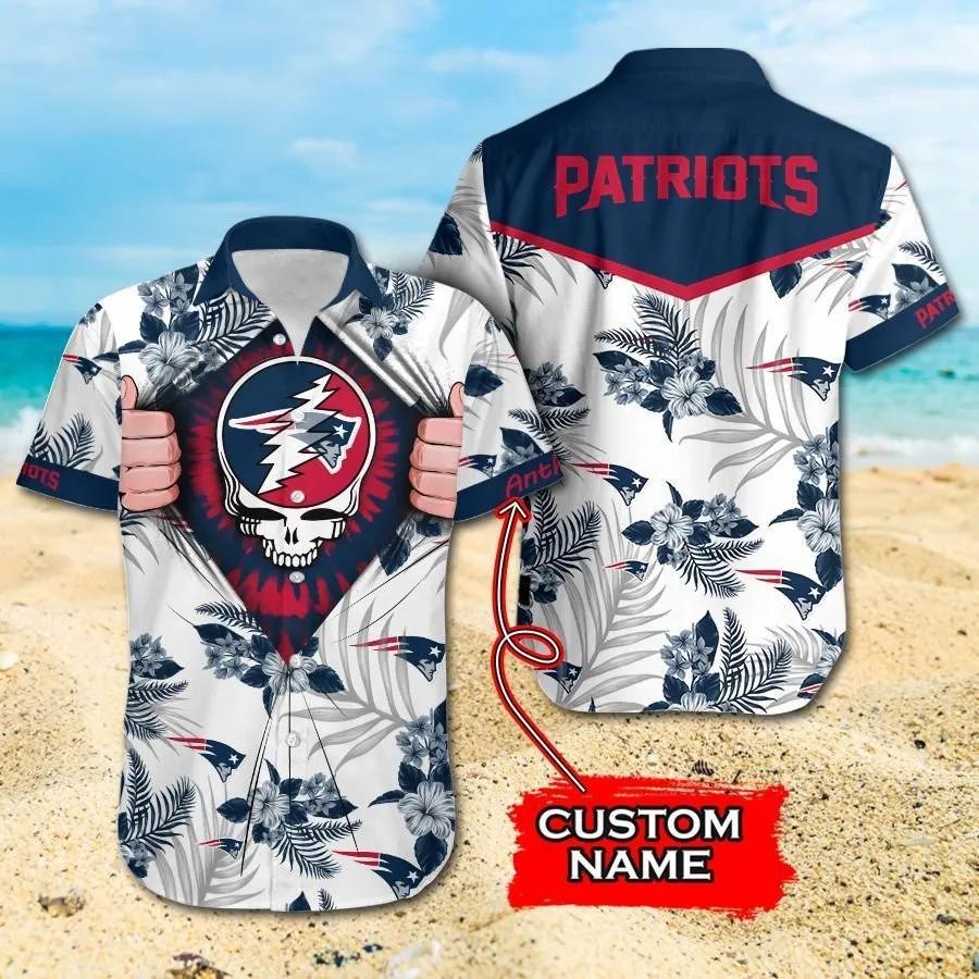New England Patriots Grateful Dead Custom Hawaiian Shirt, NFL Hawaiian Shirt Moonbestprint