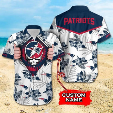 New England Patriots Grateful Dead Custom Hawaiian Shirt, NFL Hawaiian Shirt Moonbestprint