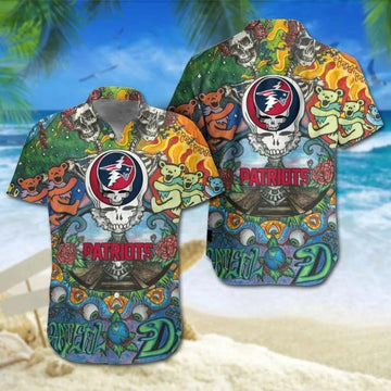New England Patriots Grateful Dead NFL Hawaiian Shirt, NFL Hawaiian Shirt Moonbestprint