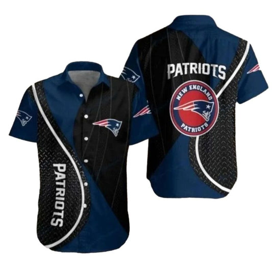New England Patriots Gridiron Nights Black And Team Logo Elegance Hawaiian Shirt - Moonbestprint