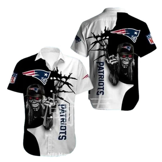 New England Patriots Grim Reaper Black And White Hawaiian Shirt - Moonbestprint